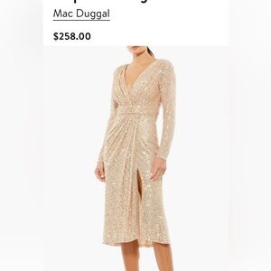 Ieena for Mac Duggal Gold Sequin Midi Dress
